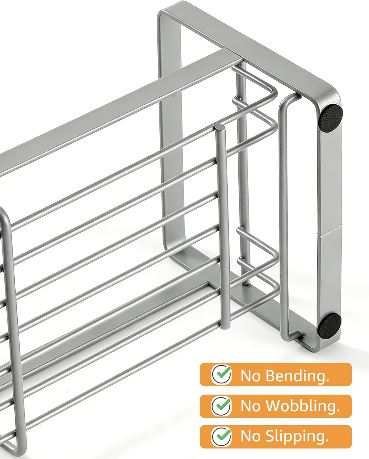 HULISEN Large Sponge Holder, 304 Stainless Steel Kitchen Soap Dispenser Caddy Organizer, Countertop Soap Dish Rack Drainer with Removable Drain Tray, not Including Dispenser and Brush, Silver