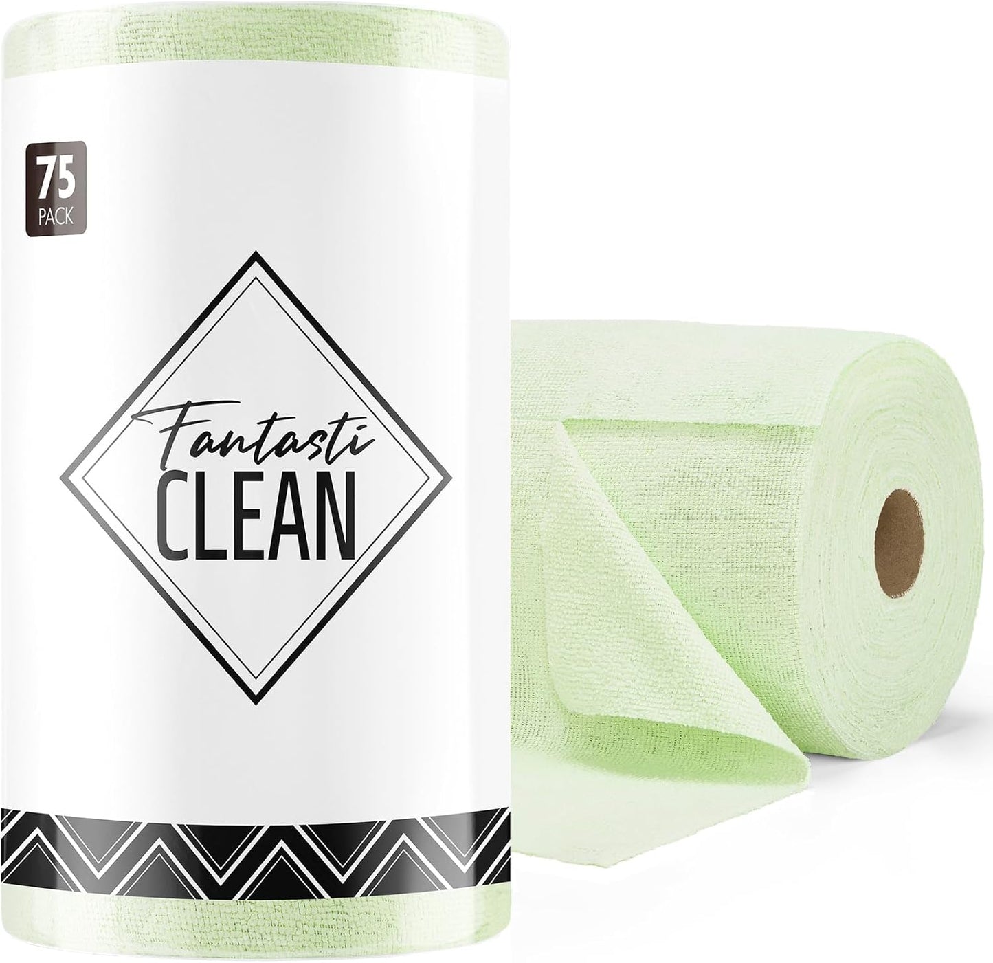 Fantasticlean Microfiber Cleaning Cloth Roll -75 Pack, Tear Away Microfiber Towels, 12" x 12", Reusable, Washable, Scratch Free, Ultra Absorbent Dishcloth for All-Around Cleaning Supplies (White)