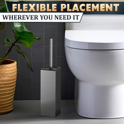 Stylish Stainless Steel Toilet Brush and Holder Set - Silver Toilet Bowl Brush and Holder with Splash Cover, Sturdy Bristles, Corrosion & Scratch Resistant - Elegant Design, Effective Deep Cleaning