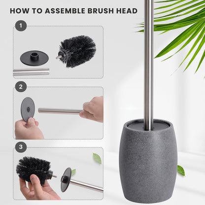 Clasin Home Toilet Bowl Brush and Holder with Stainless Steel Long Handle, Toilet Scrubber Brush with Durable Base, 360° Deep Cleaning Bristles for Bathroom, Compact Set for Small Space (Beige)