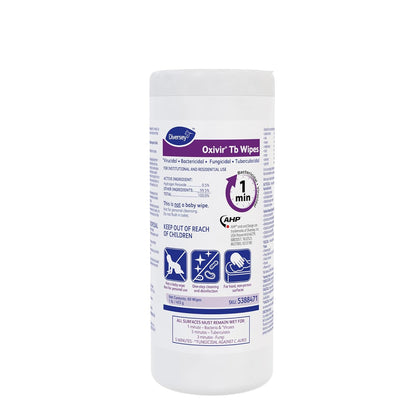 Oxivir Diversey Tb 5388471 Ready-to-Use Disinfectant Cleaning Wipes, Accelerated Hydrogen Peroxide, Large 7x8-Inch Sheets, 60-Wipes, 1-Slim Canister