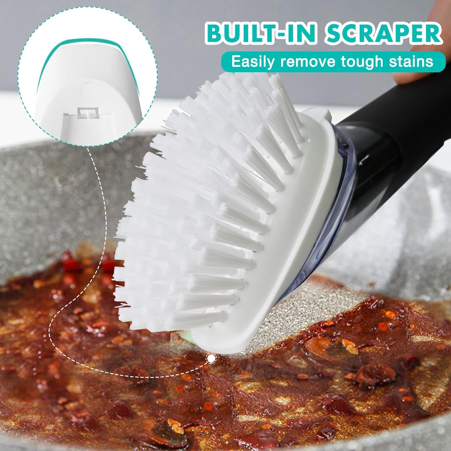 Soap Dispensing Dish Brush, Dish Scrub Brush with Soap Dispenser, Dish Soap Brush for Dishes, Pans, Sink, Pots
