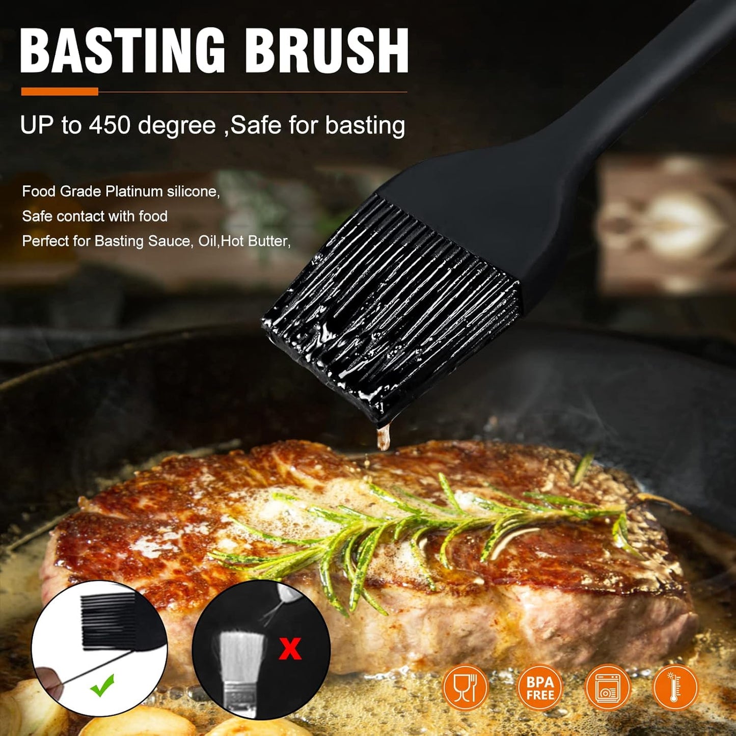Walfos Silicone Basting Pastry Brush, Heat Resistant Pastry Brush Set, Strong Steel Core and One-Pieces Design, Perfect for BBQ Grill Baking Kitchen Cooking, BPA Free and Dishwasher Safe, 2 Pcs (Blue)