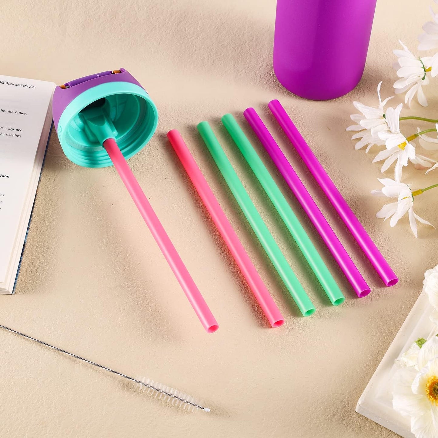 6pcs Replacement Straws for Owala Freesip 24/32oz, Reusable Plastic Straws with Cleaning Brush Tumbler Accessories Parts for Owala Flip 24/32oz Stainless Steel Insulated Water Bottle