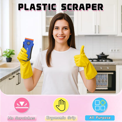 DIYSELF 1 Pack Razor Blade Scraper with 15 Extra Blades, Scraper Tool for Cleaning Window, Paint, Cooktop, Oven, Glass Stove Top Scraper, Razor Scraper with Buit-In Blade Storage