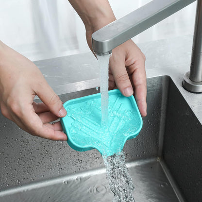 MicoYang Silicone Bathroom Soap Dishes with Drain Spout-Bathroom and Kitchen Sink Organizer,Sponge Holder,Dish Soap Tray,Perfect for Dispenser,Scrubber,Bottle,Cup on Sink or Counter-Black 4.9"×3.2"