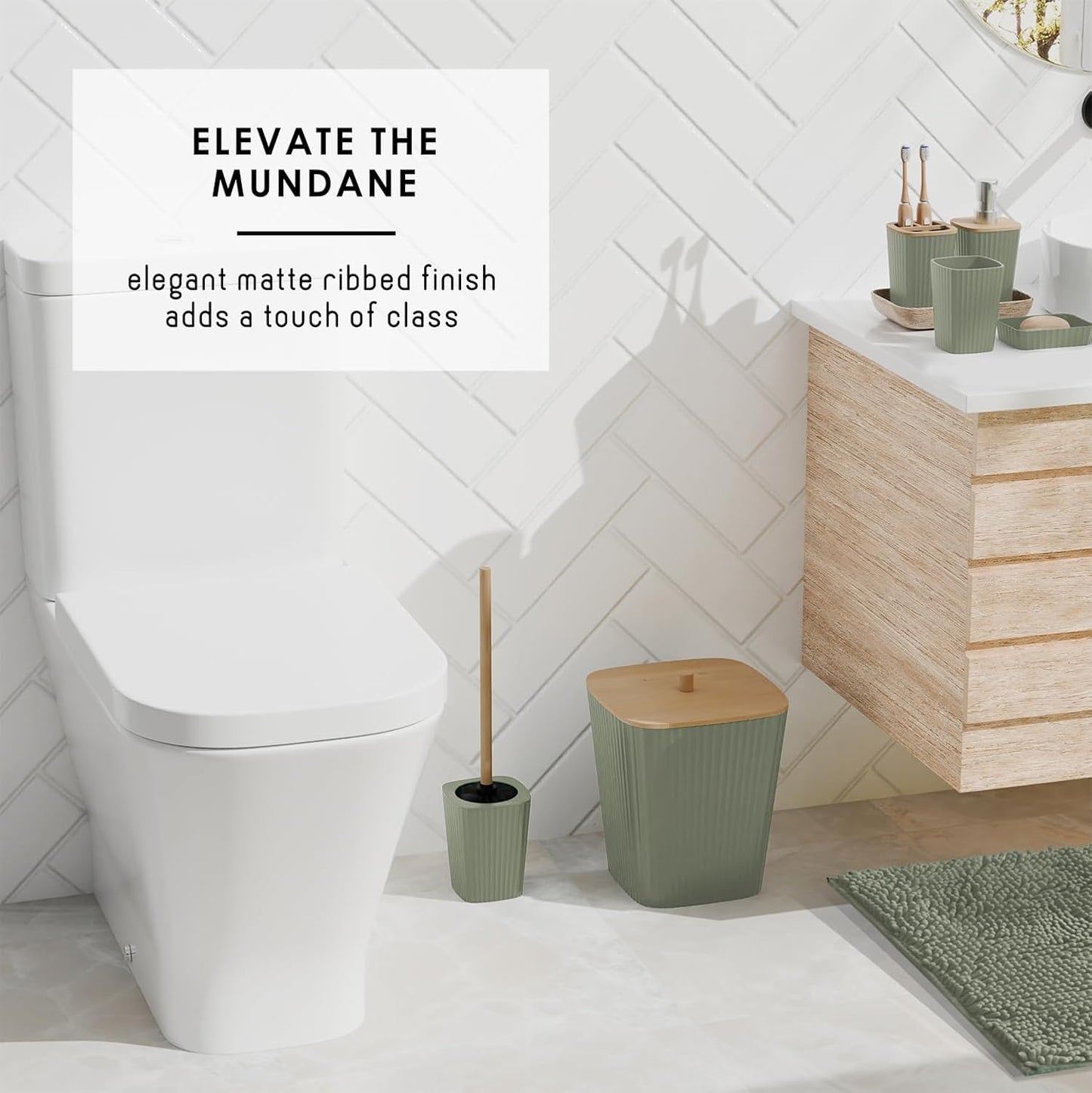 Clara Clark Bathroom Set - Sage Green Bathroom Accessories Set, 6PC Bathroom Accessory Set, Bathroom Sets with Toilet Brush, Trash Can & Soap Dispenser