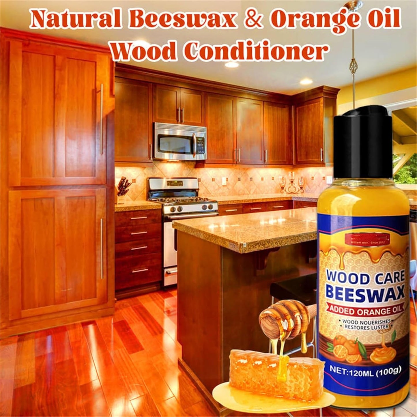 Natural Beeswax Essential Orange Oil Wood Conditioner, Micro-molecularized Floor Polish Repairing Care Beeswaxs Spray for Furniture Polish and Cleaner, Restore Spray for Floors (3)