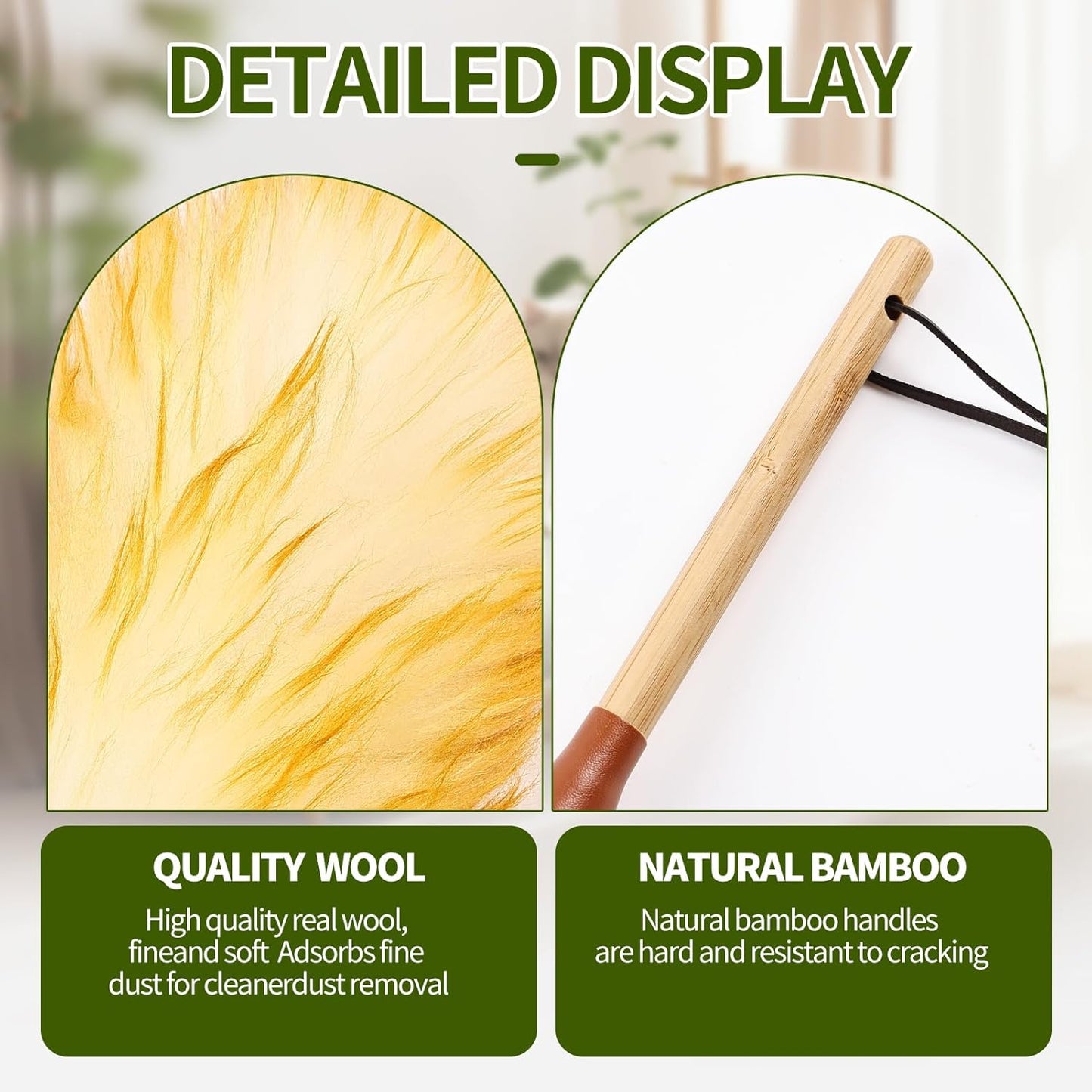 Extendable Lambswool Duster 25-64" Retractable Telescopic Handle Removable Head Multi-Surface Cleaning Tool for Ceiling Fans, Windows, High Walls, and Hard-to-Reach Areas (2pcs)