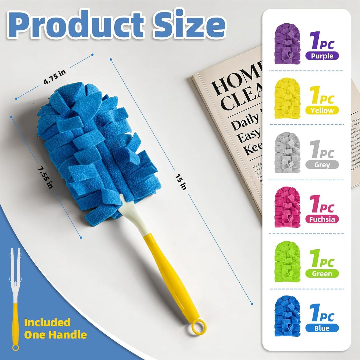 6 PCS Fleece Reusable Duster Refills for Swiffer, Washable 360 Dusters for Cleaning, Fans, Floors, Blinds, Windows (Include 1 Handle & Laundry Bag)