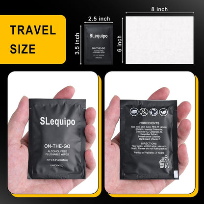 100 Pcs Flushable Wet Wipes, Aloe Vera for Butt, Hands, Face Cleaning, Sufficient Quantity, Individual Wrapped, Portable Size, Ideal for Daily Use, Plant Based, Black