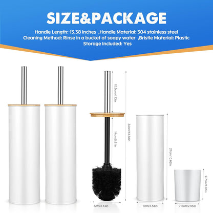 Compact Toilet Brush and Holder 2 Pack,SetStainless Steel Handle Toilet Brush,Deep Cleaning,Durable Nylon bristles,Splash-Proof Design(White&Black)
