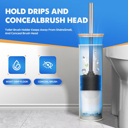 Compact Toilet Brush and Holder 2 Pack,SetStainless Steel Handle Toilet Brush,Deep Cleaning,Durable Nylon bristles,Splash-Proof Design(White&Black)