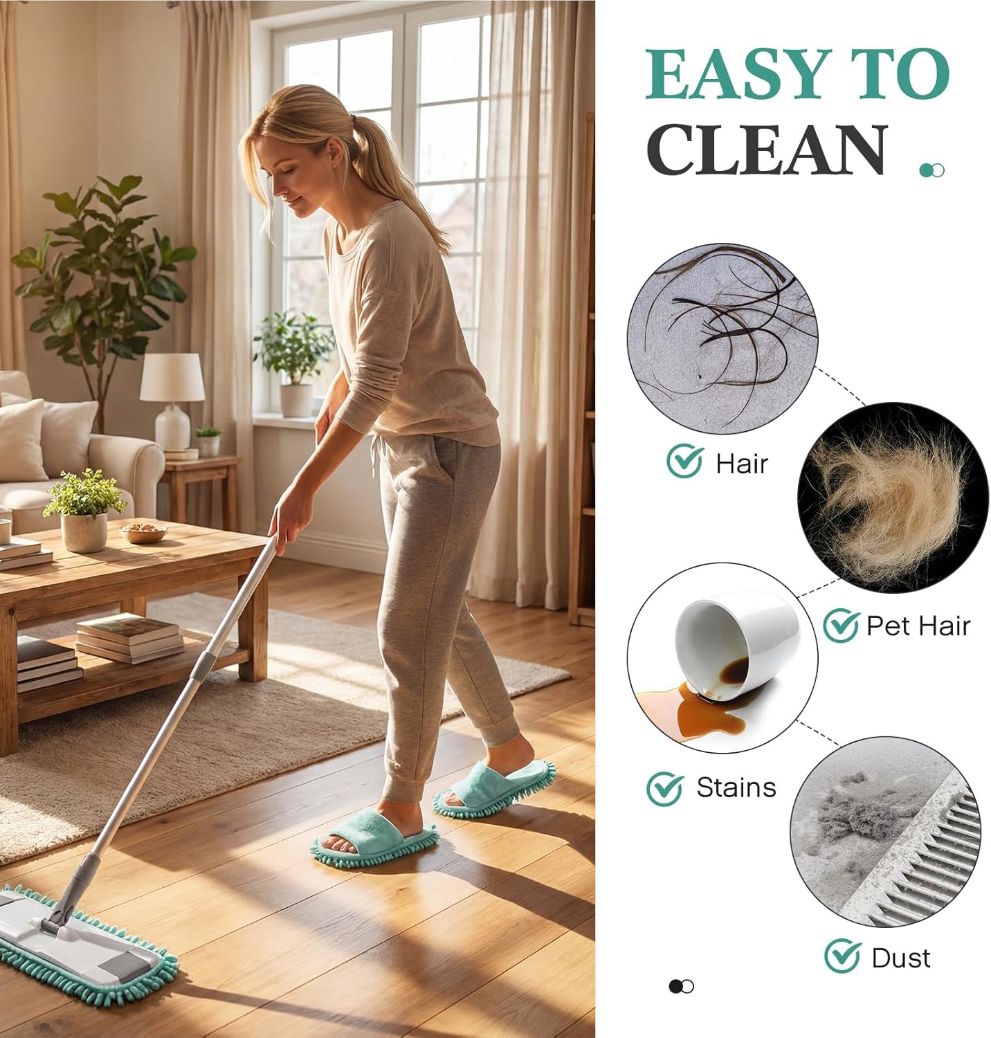 Jecery 4 Pair Washable Microfiber Mop Slippers Detachable Dusting Shoes for Floor Cleaning, Office & Home Use Suitable for Women & Men(Blue, Brown, Beige, White,L Size)