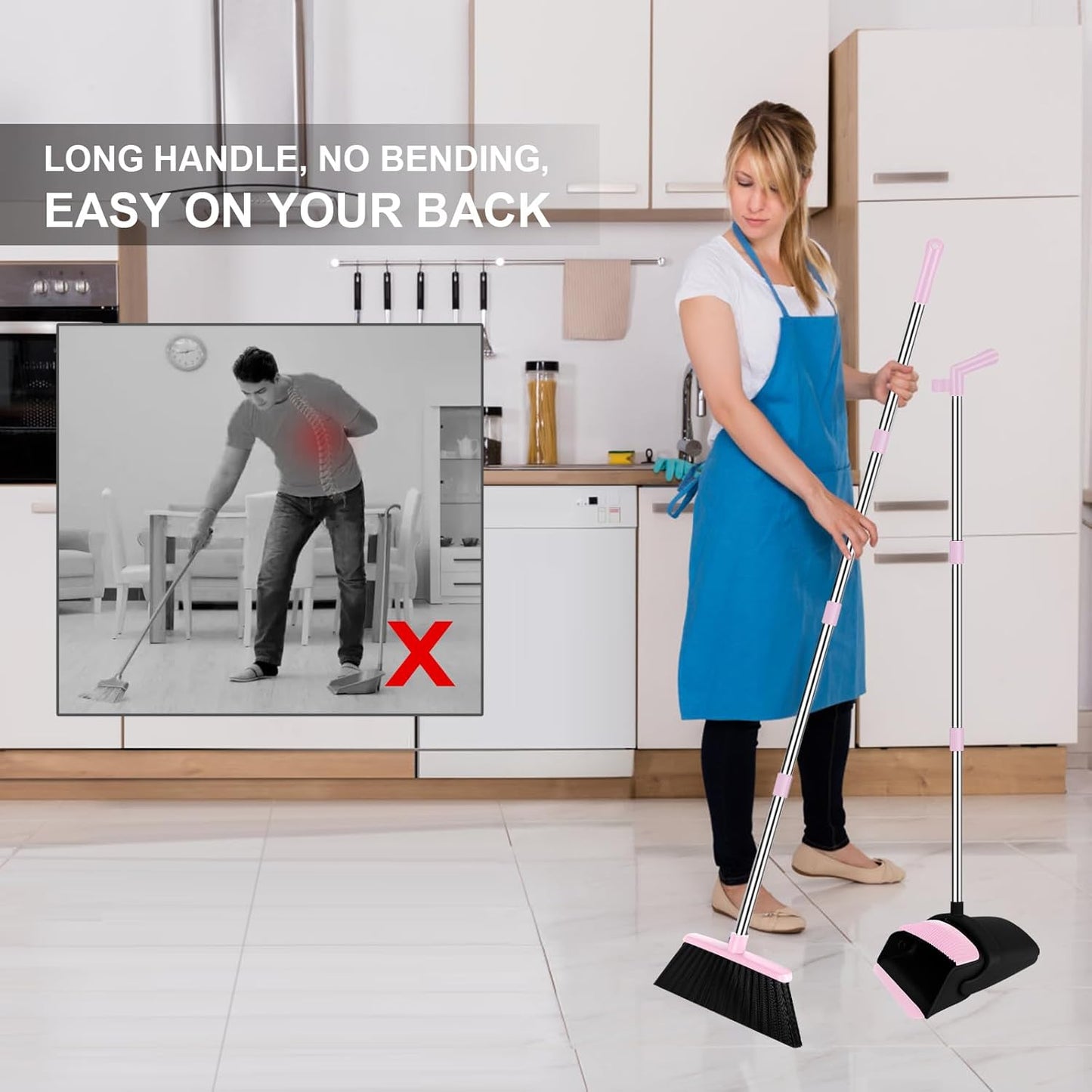 Purple Broom with Dustpan Combo Set, 51" Long Handle Household Cleaning Tool, Ideal Broom and Dustpan Set for Pet Hair and Home Use