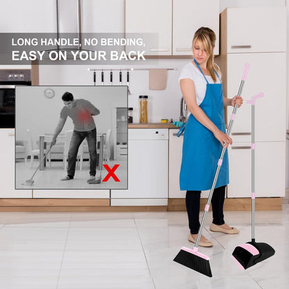 Purple Broom with Dustpan Combo Set, 51" Long Handle Household Cleaning Tool, Ideal Broom and Dustpan Set for Pet Hair and Home Use