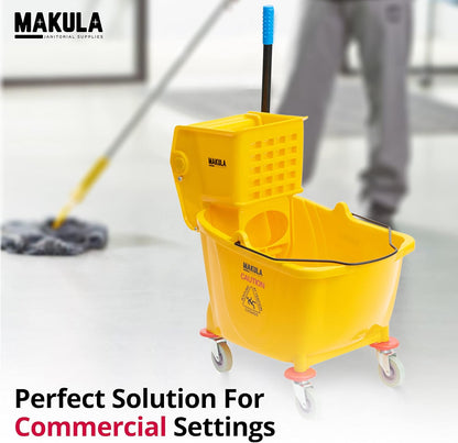 Makula Commercial Mop Bucket with Wringer, 36 Qt Heavy Duty Janitor Mop Bucket with Wheels, Side Press Wringer Combo, Industrial Cleaning Bucket for Restaurants, Schools & Commercial Floors