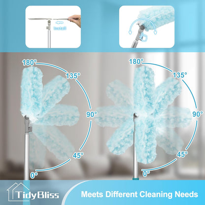 6 ft Extendable Dusters for Cleaning Compatible with Swiffer, Super Long Handle Dusting Wand Kit with 10 Refills, 360 Degree Heavy Duty Microfibers Dust Removing Tool for Ceiling Fan Wall