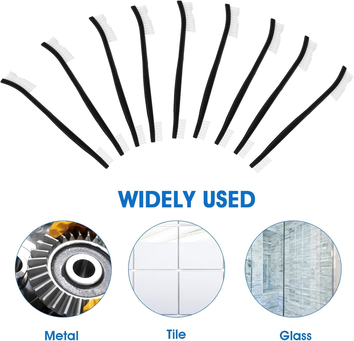 Abeillo Double-Ended Nylon Cleaning Brushes, Set of 9, Black & White, Plastic Handles, Ideal for All Kinds of Small Objects
