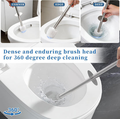 2 Pack Toilet Brush and Holder-with 304 Stainless Steel Long Handle-Toilet Bowl Brush for Bathroom (Champagne Gold)