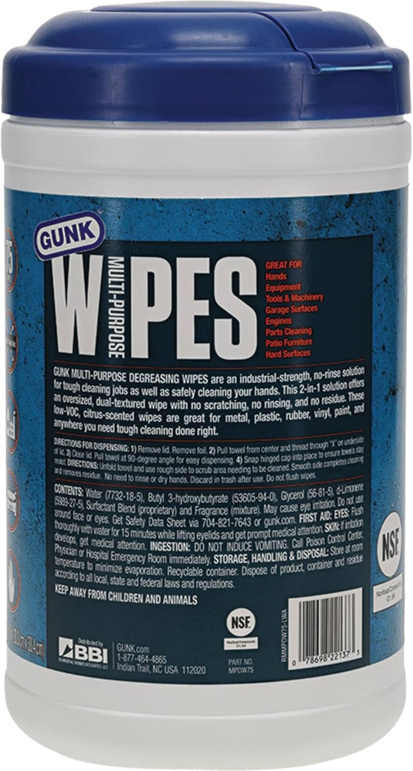 Gunk MPDW30-6PK Wipes 8 x 12 inch, 30-Count, 6 Pack