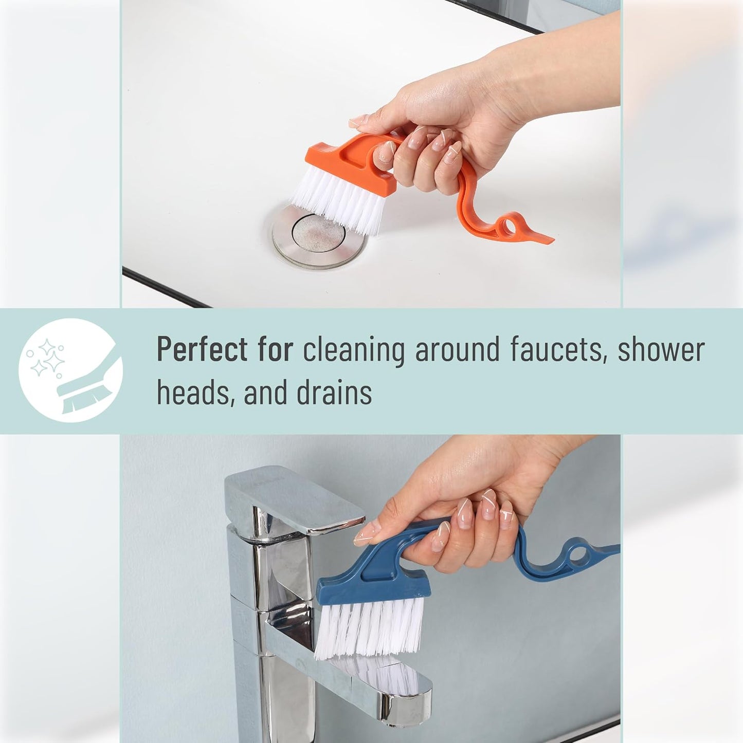 Slick- Window Track Cleaning Brush, 2 Pack, Blue Ergonomic Handle, Built-in Scraper, Multipurpose, Window Track Cleaning Tools