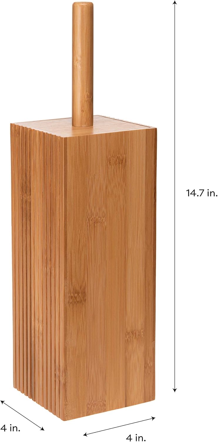 Bath Bliss Rounded Natural Bamboo Collection, Toilet Bowl Brush, Matching Accessories to Decorate Your Bathroom, Tall (10029-NATURAL)