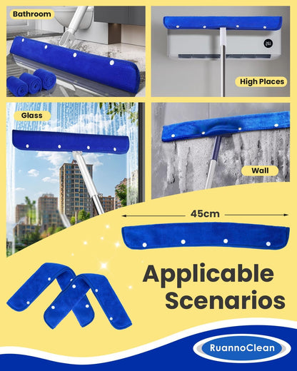 Floor Squeegee Pads, Microfiber Pads for Squeegee for Floor, Reusable Mop Pad for 23-24" Heavy Duty Rubber Squeegees Mop Rubber Broom for Floor, Tile, Glass, Wall Cleaning -4 Pack 60cm