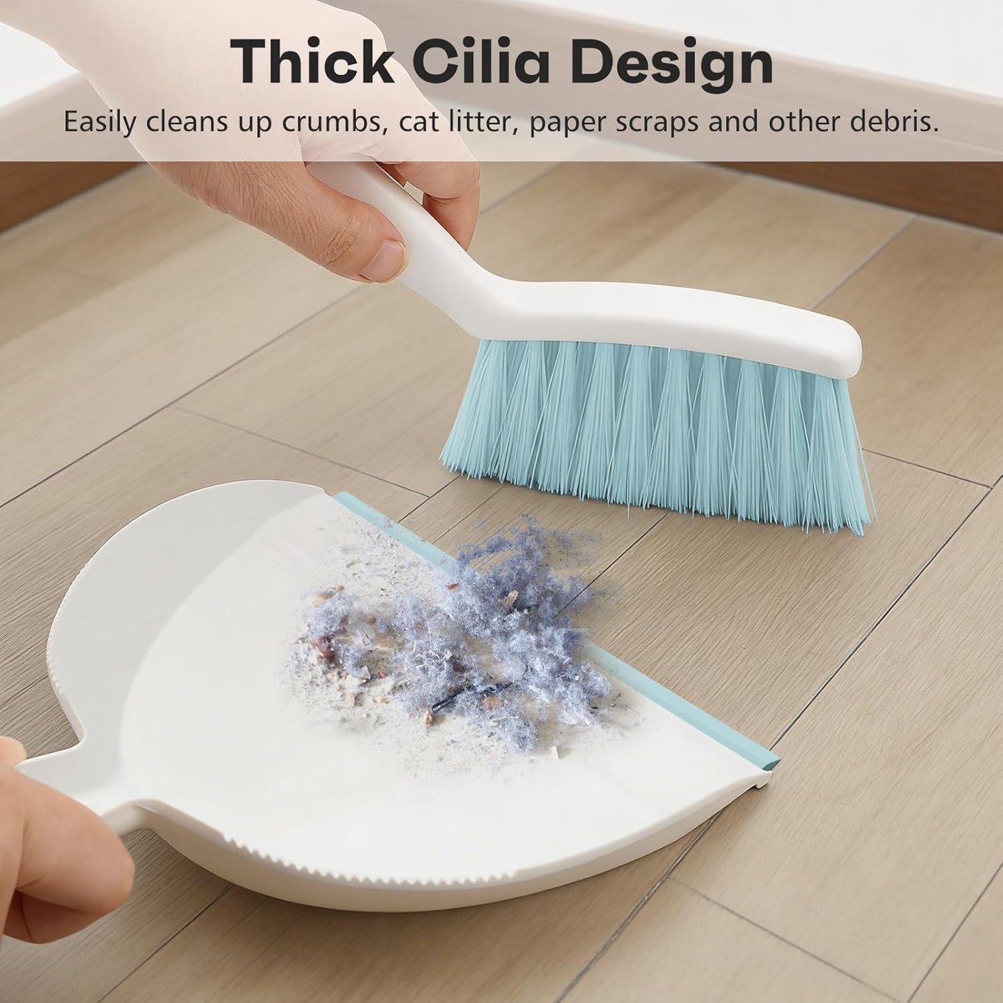 NACENA Mini Broom and Dustpan Set, Small Dust Pan and Brush Set with Handle Dustpan Teeth for Cleaning Hair Suitable for Office Desks Drawers Sofas Outdoor Camping, Light & Purple