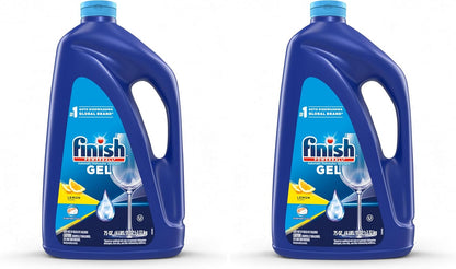Finish Gel Liquid Dishwasher Detergent, Advanced Deep Cleaning Power Dish Soap, Fights Tough Stains, Dishwasher Soap, Plastic-Free & Septic Safe Dish Detergent, Lemon Scent, 75oz