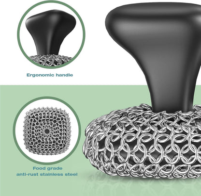 Cast Iron Scrubber | Dish Scrub Brush | 316 Cast Iron Cleaner Chainmail Scrubber for Pan Skillet Cleaner - Dish Scouring Pad Dishwasher Safe Cleaning Kit, Blue