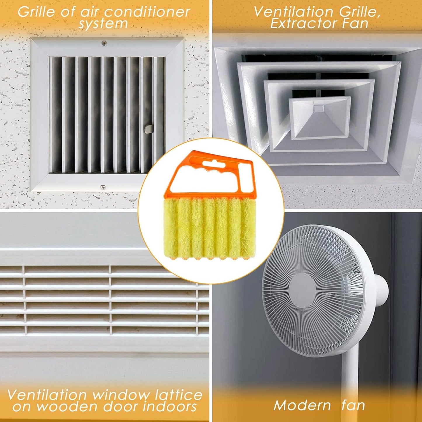 Geiserailie 1 Pcs Window Venetian Blind Cleaner Duster Tool Washable 7 Fingers Dusting Cleaner and Air Vent Shutter Brush Blinds Air Conditioner Fan Duster Dirt Housekeeping Tool (Orange)