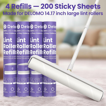 Large Lint Rollers for Carpet: Sticky Rollers for Floor DELOMO 9.45 in with 3 Extendable Handle, Long Handle Sticky Mop for Cleaning Carpets, Cars, Bedding, Couches, and Pet Hair - for Pet Homes