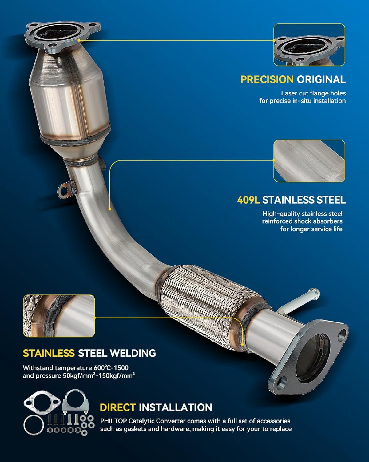 PHILTOP Left and Right Catalytic Converter Replacement For 2005-2010 300 2.7/3.5L V6 RWD, 2006-2010 Charger 2.7/3.5L V6 RWD, 2005-2008 Magnum 2.7/3.5L V6 RWD Replace 55434, 55433 (EPA Compliant) - Colors C