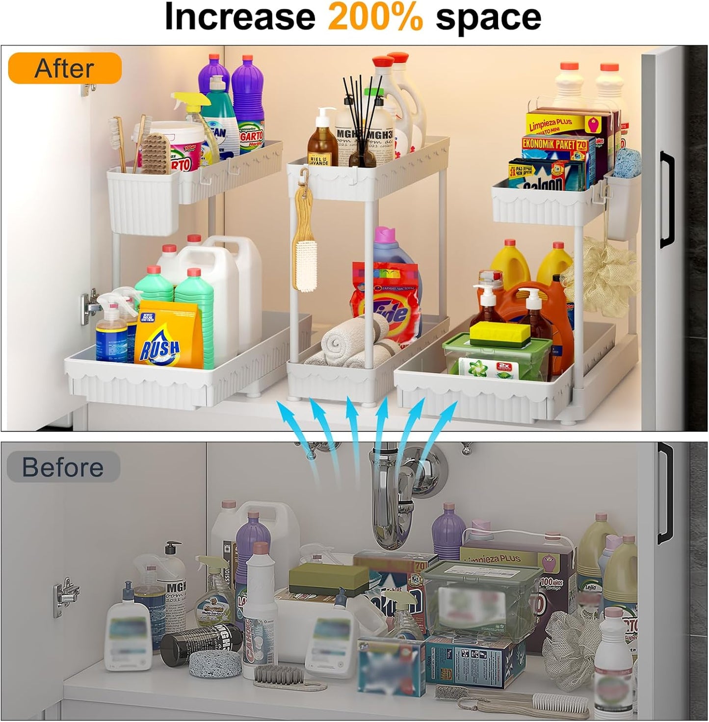 Sevenblue L-Shaped Pull-Out Storage Organizers, 3 Pack (Black, 12.85 inch)