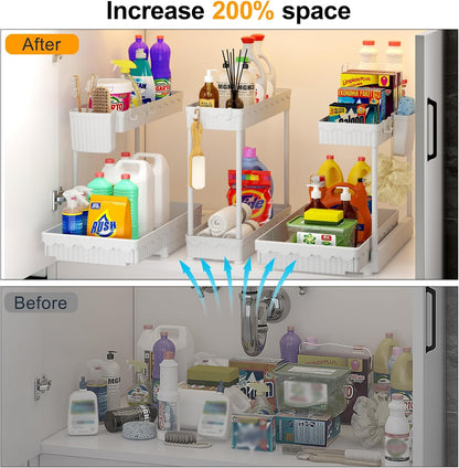 Sevenblue L-Shaped Pull-Out Storage Organizers, 3 Pack (Black, 12.85 inch)