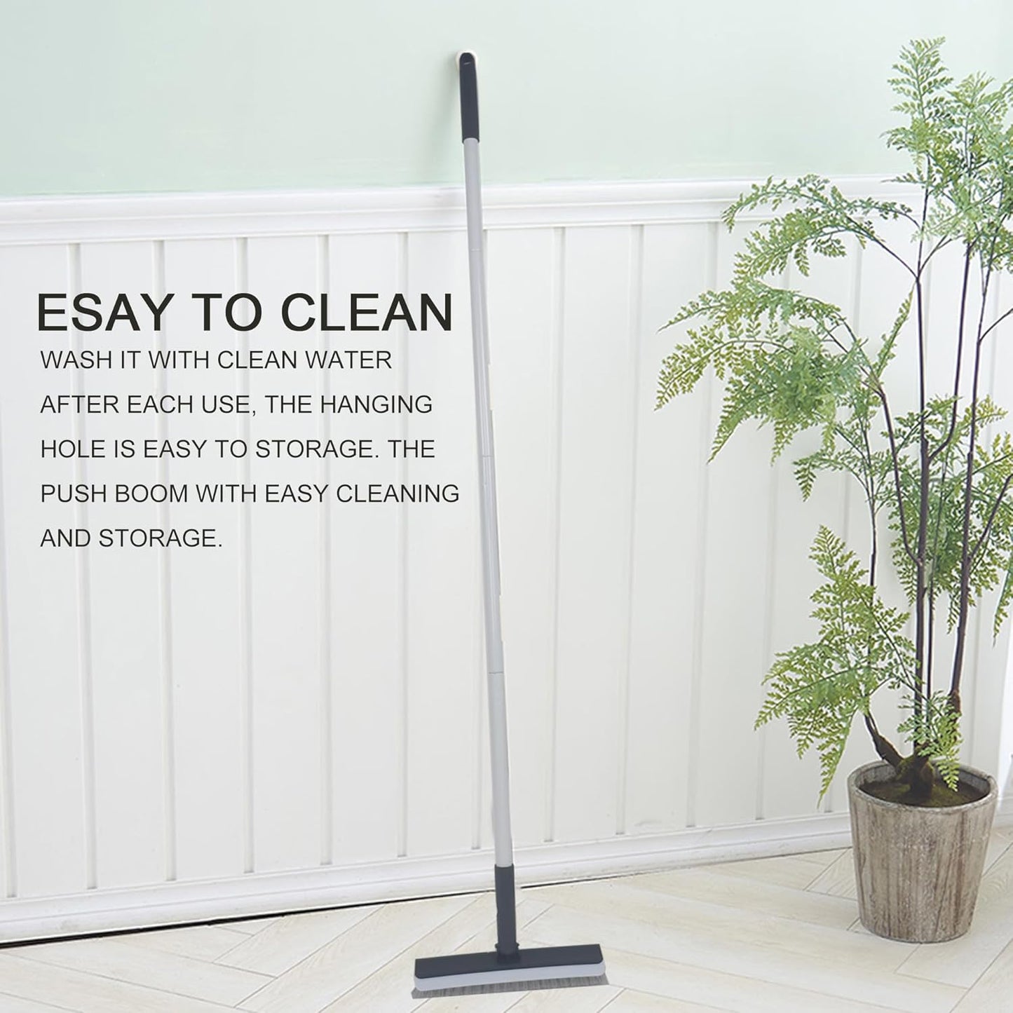 Push Broom,Pet Hair Removal Broom with Squeegee,Soft Silicone Bristle Broom with Long Handle,Non Scratch Carpet Sweeper Brush for Cat Dog Hair Hardwood(Orange) Extra Long for Tall People