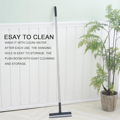 Push Broom,Pet Hair Removal Broom with Squeegee,Soft Silicone Bristle Broom with Long Handle,Non Scratch Carpet Sweeper Brush for Cat Dog Hair Hardwood(Orange) Extra Long for Tall People