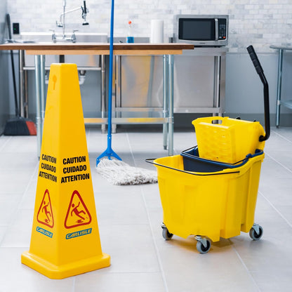 Carlisle FoodService Products Omnifit Mop Bucket with Side Press Wringer and Soiled Water Insert for Floor Cleaning, Kitchens, Restaurants, And Janitorial Use, Polypropylene (Pp), 35 Quarts, Yellow