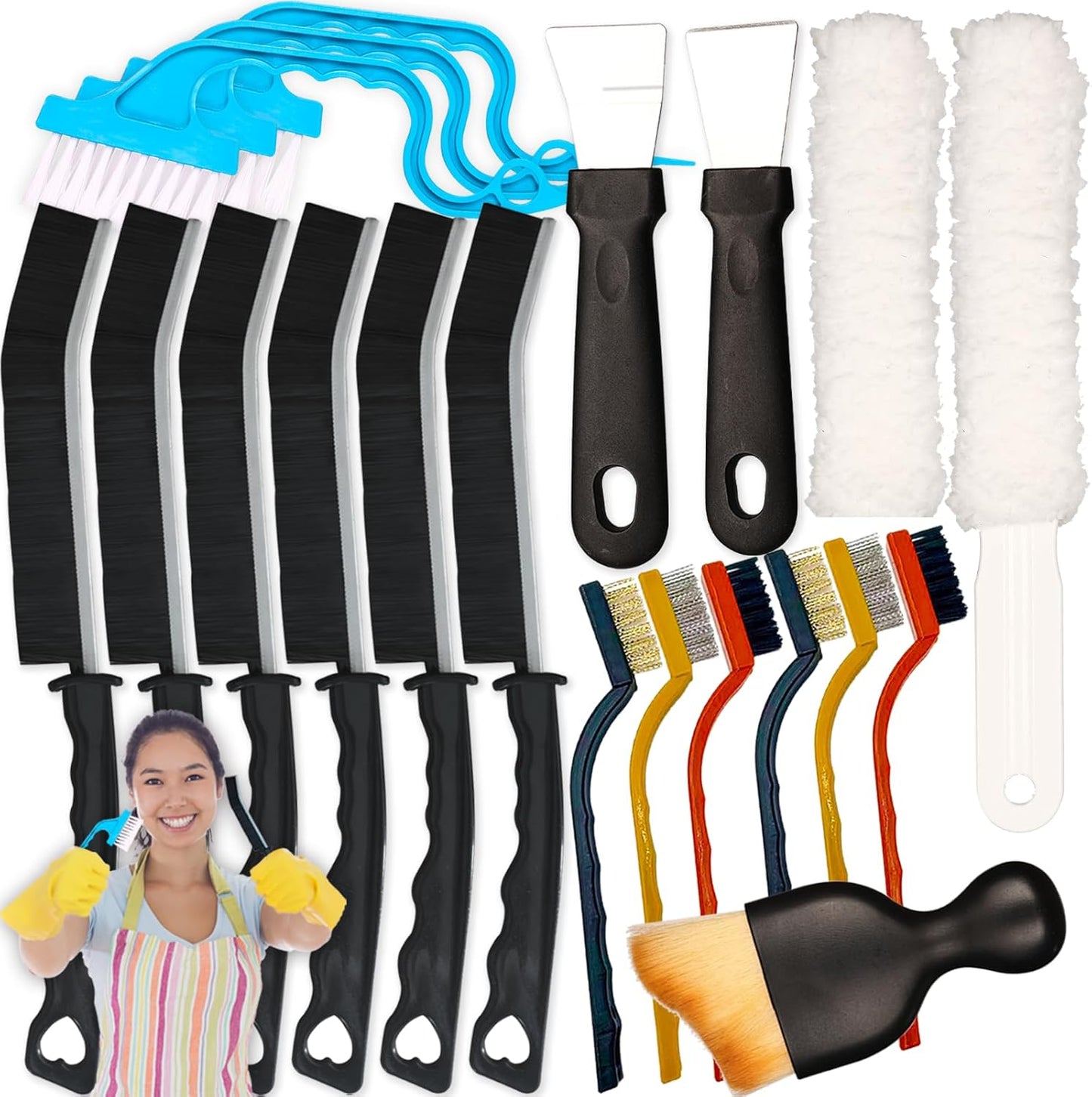 20 PCS Crevice Cleaning Brush Set - Multi-Purpose Hard Bristle Brushes for Deep Cleaning Kitchen, Bathroom, Grout, Sink, Cup, Blender, Corners, Tight Spaces