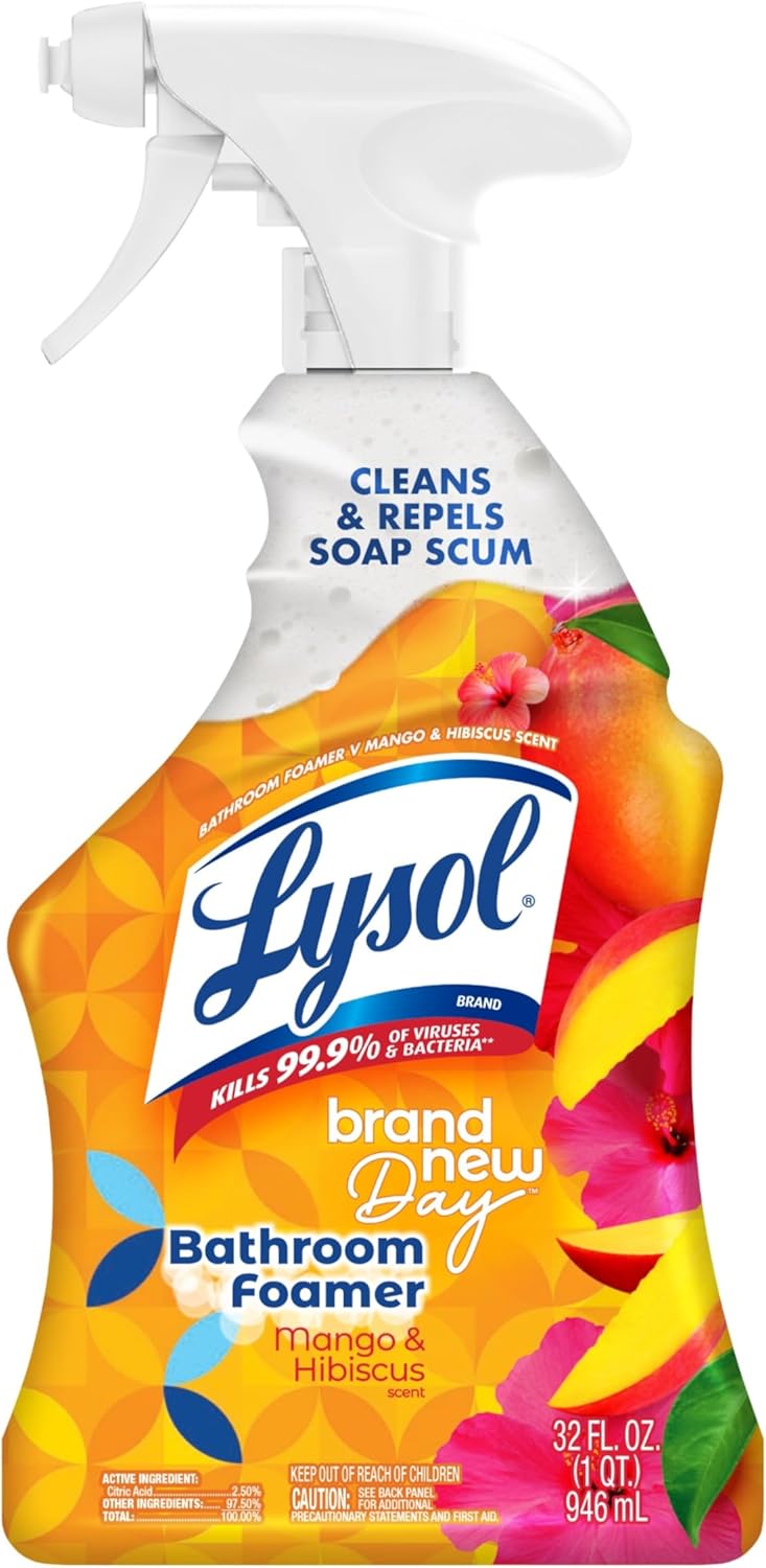 Lysol Power Foaming Bathroom Cleaner, Multipurpose Cleaner for Showers, Bathtubs, Sinks, Disinfectant Spray Kills 99.9% of Germs, Zero Bleach Cleaning Spray, 32 Oz.