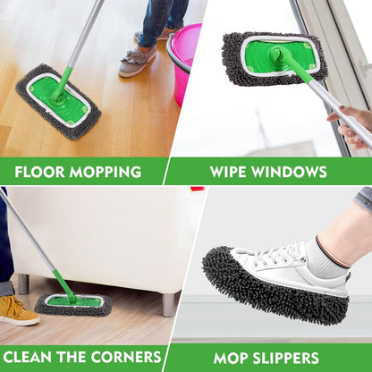 Reusable Microfiber Mop Pads Compatible with Swiffer Sweeper- 4 Pack Dry Sweeping Cloths & Wet Mopping Cloths - Chenille Washable Wet Pads Refill for Mopping Floors (Mop is not Included)