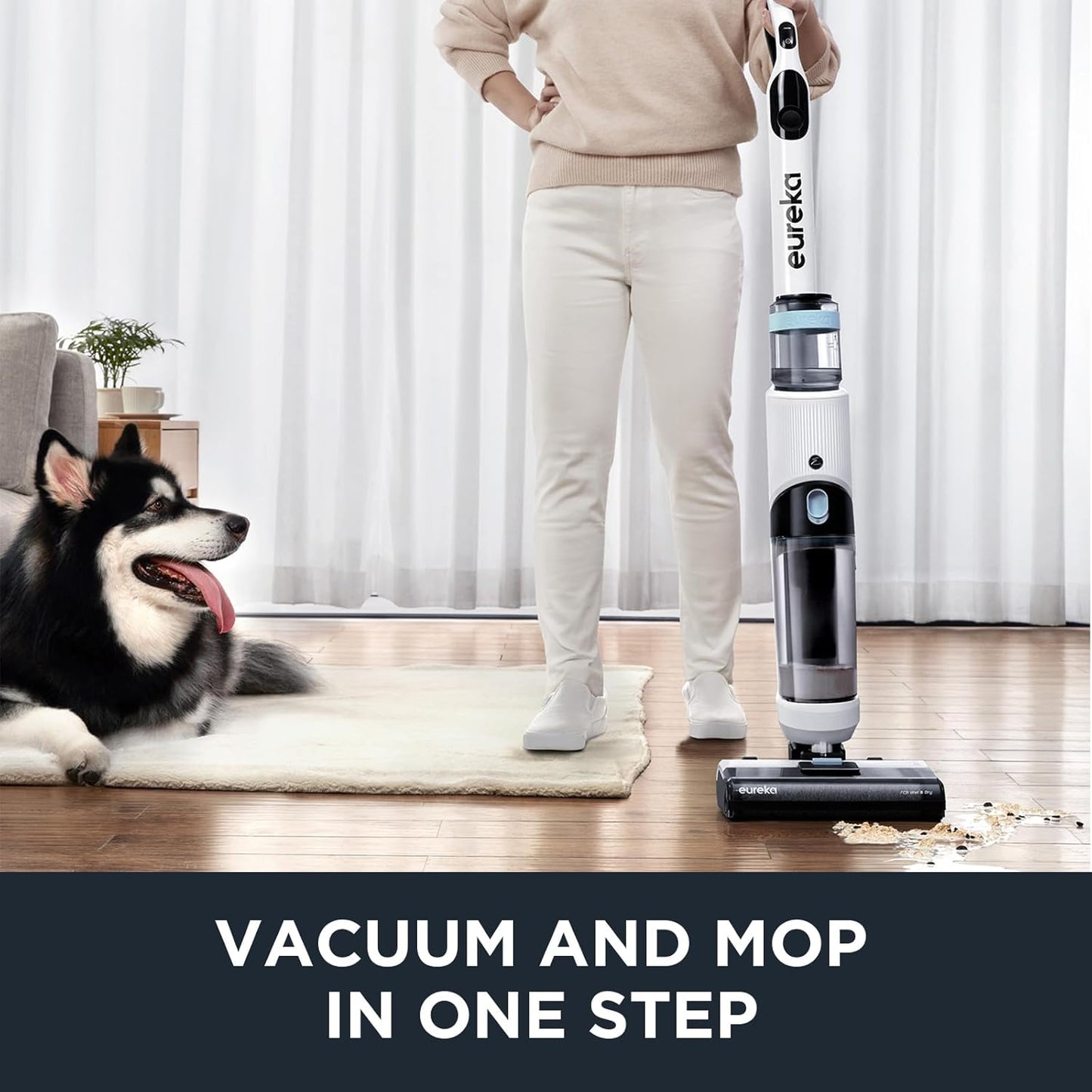 Eureka Wet Dry Vacuum Cleaner Cordless, Mop Vacuum Cleaner with Self-Cleaning System, Lightweight Hardwood Floors Vacuum for Pets and Sticky Messes, Black, NEW630PL