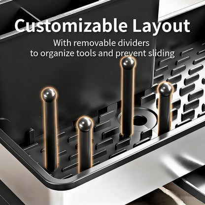 Sink Caddy, Stainless Steel Sink Caddy with Brush Holder, Kitchen Sink Caddy Dishcloth Rack and Holds Soap Dispenser, Sink Organizer Auto-Drain Rustproof Countertop Organizer (White)
