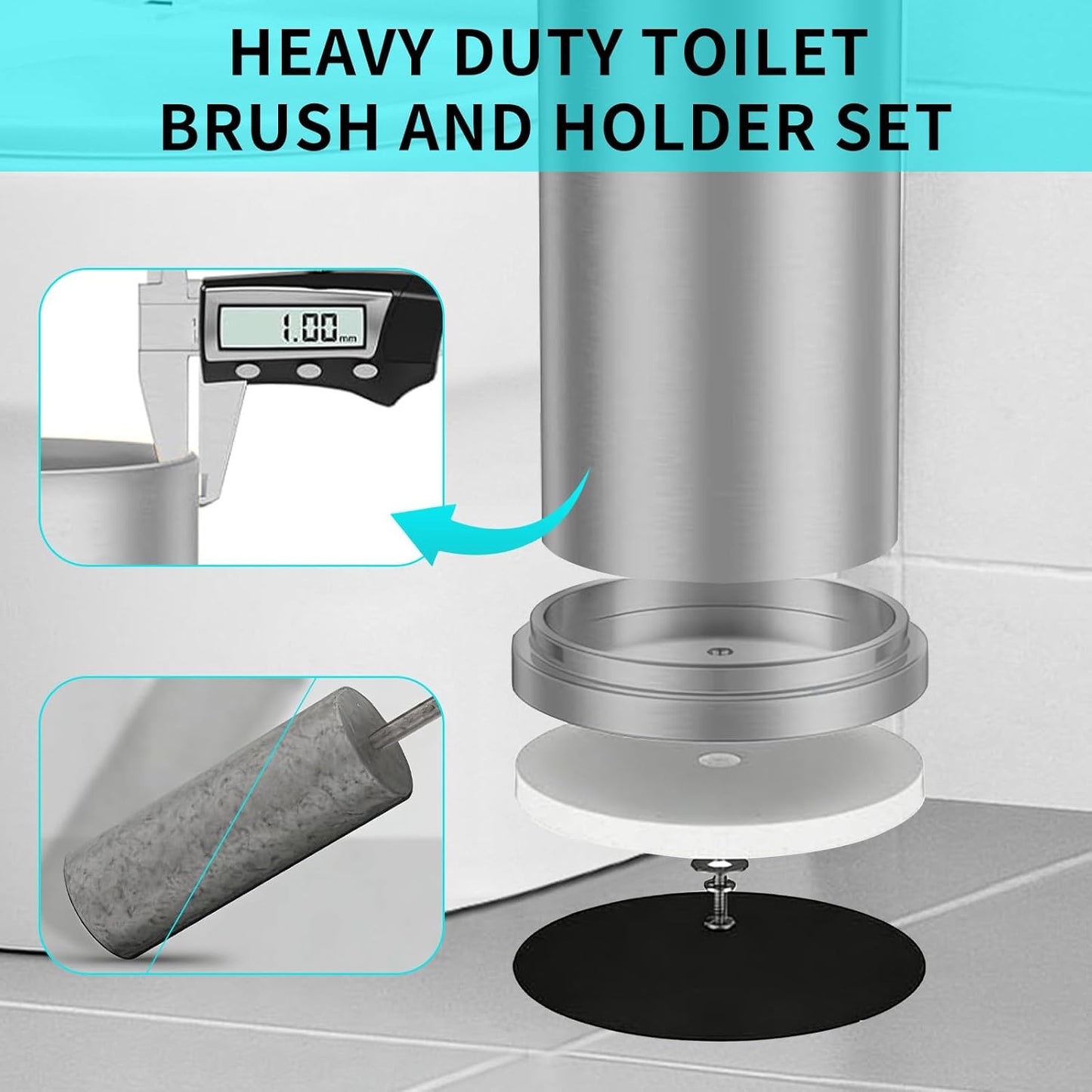 Chrome Toilet Brush and Holder Set,304 Stainless Steel Toilet Brush for Bathroom with Long Handle, Heavy Duty Toilet Bowl Brush,Removable Inner Bowl and Splash Protection,Deep Cleaning