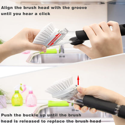 Soap Dispensing Replacement Dish Brush Storage Set with 2 PCS Brush Refills & Holder - RIMAY Dispenser Scrub Cleaning Scrubber Kitchen Dishwashing Dish Wand Handle for Dishes/Pans/Pots/Sink(Black)