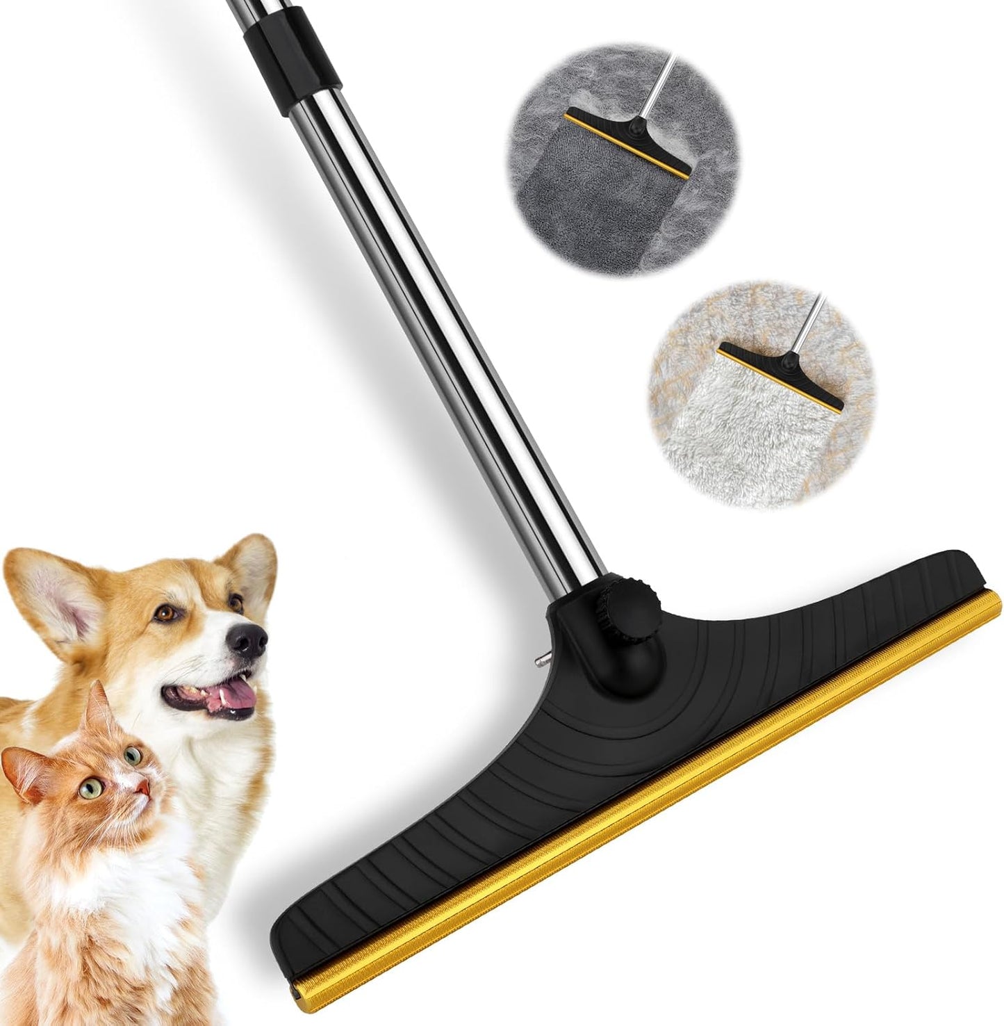 5FT Carpet Rake Pet Hair Remover, Reusable Carpet Rake with Telescopic Handle for Pet Hair Removal Tool Dog Cat Fur Remover Broom for Rugs, Mats, Beds, Stairs (Blue)