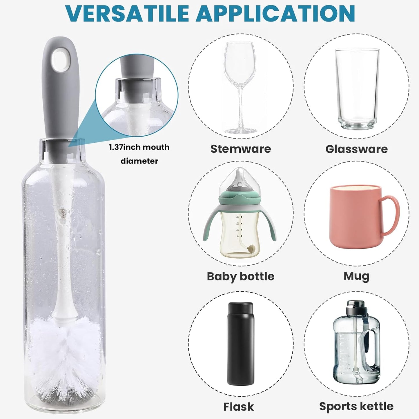 Bottle Brush Replacement Head for OXO Bottle Brush Tot Only, 2 Pack Bottle Brush Refills, Dual Bristle Design for Baby Bottles, Water Bottles, Glasswares