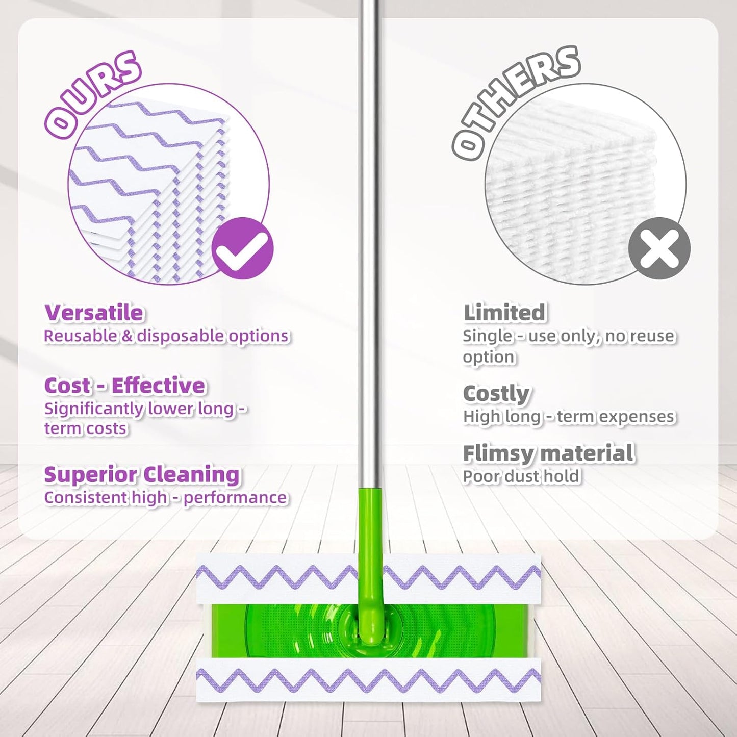50 Count Microfiber Mop Pads Compatible with Swiffer Powermop, Disposable or Reusable Replacement Pads for Wet & Dry Use, PowerMop Refills for Multi-Surface Floor Cleaning