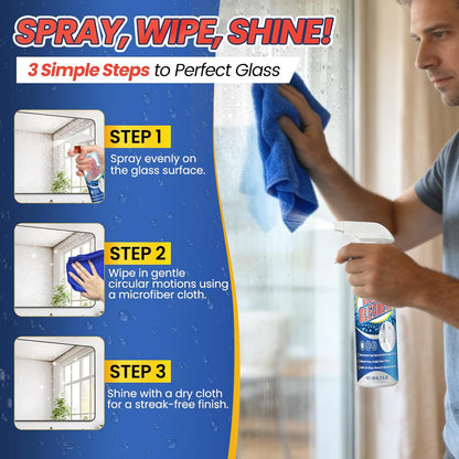 Instant Shine Bathroom Glass Cleaner with Microfiber Towel – Removes Hard Water Limescale, Soap Scum on Shower Doors, Tiles & Mirrors | Streak-Free No Residue Fast Drying Multi-Surface Safe (200ml)